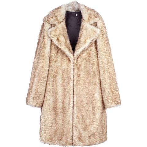 Men's Beige Faux Fur Long Coat | Warm Winter Overcoat Jacket
