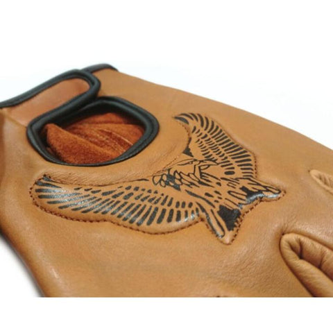 Vintage Leather Biker Gloves – Finger less Eagle Design Riding Gloves