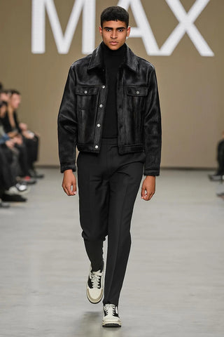 Men’s Black Cowhide Hair-On Hide Leather Jacket – Handmade Genuine Western Style Custom Fashion Coat with Button Front and Flap Pockets