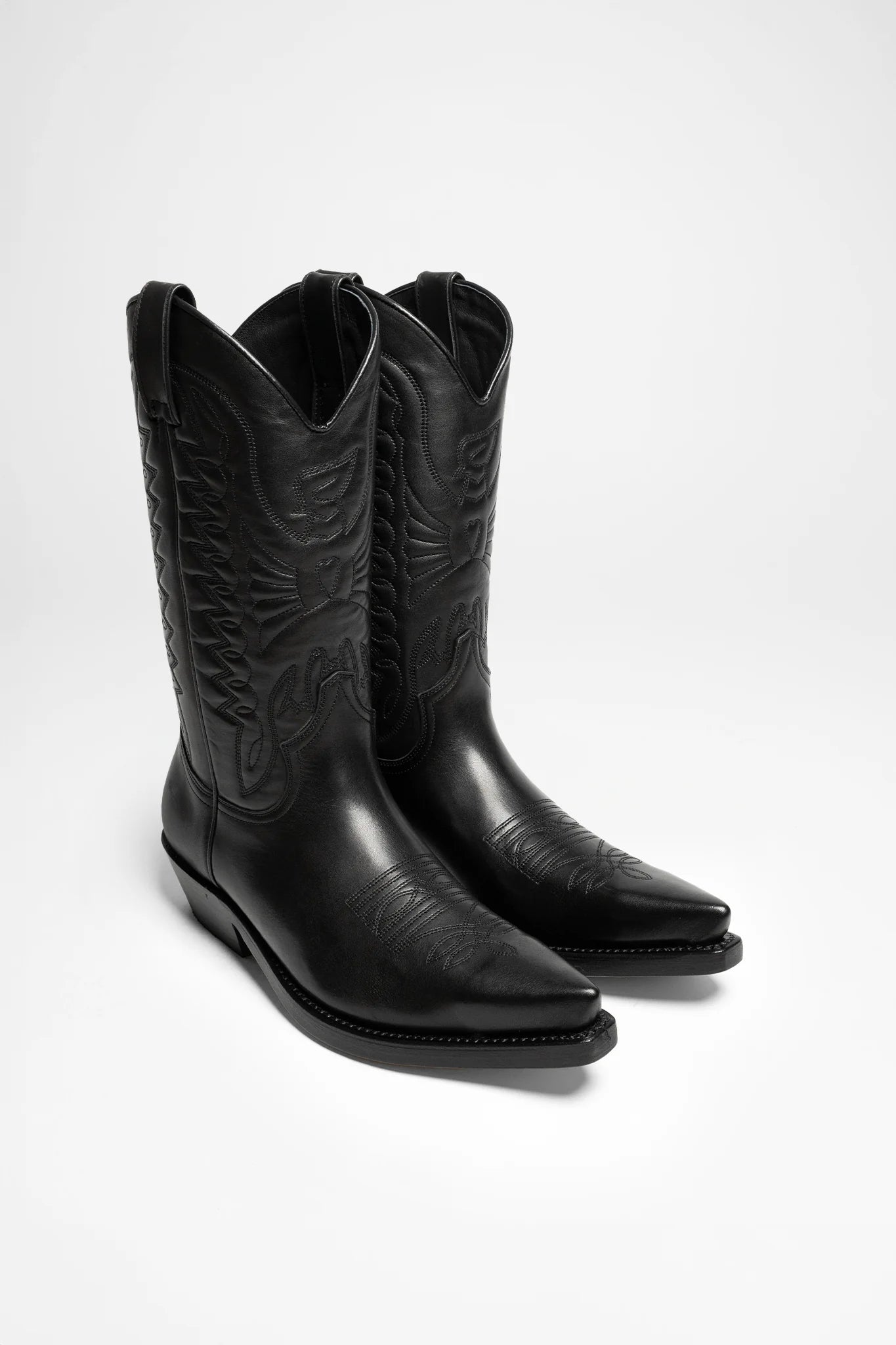 Black Leather Cowboy High Boots Premium Western Footwear