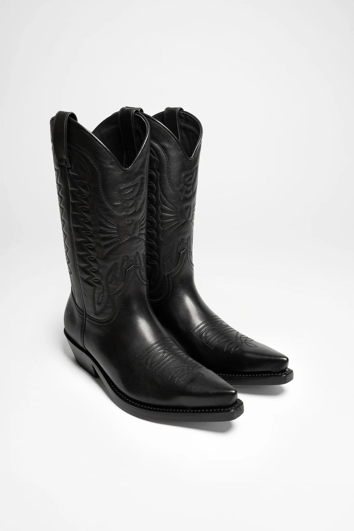 Black Leather Cowboy High Boots Premium Western Footwear