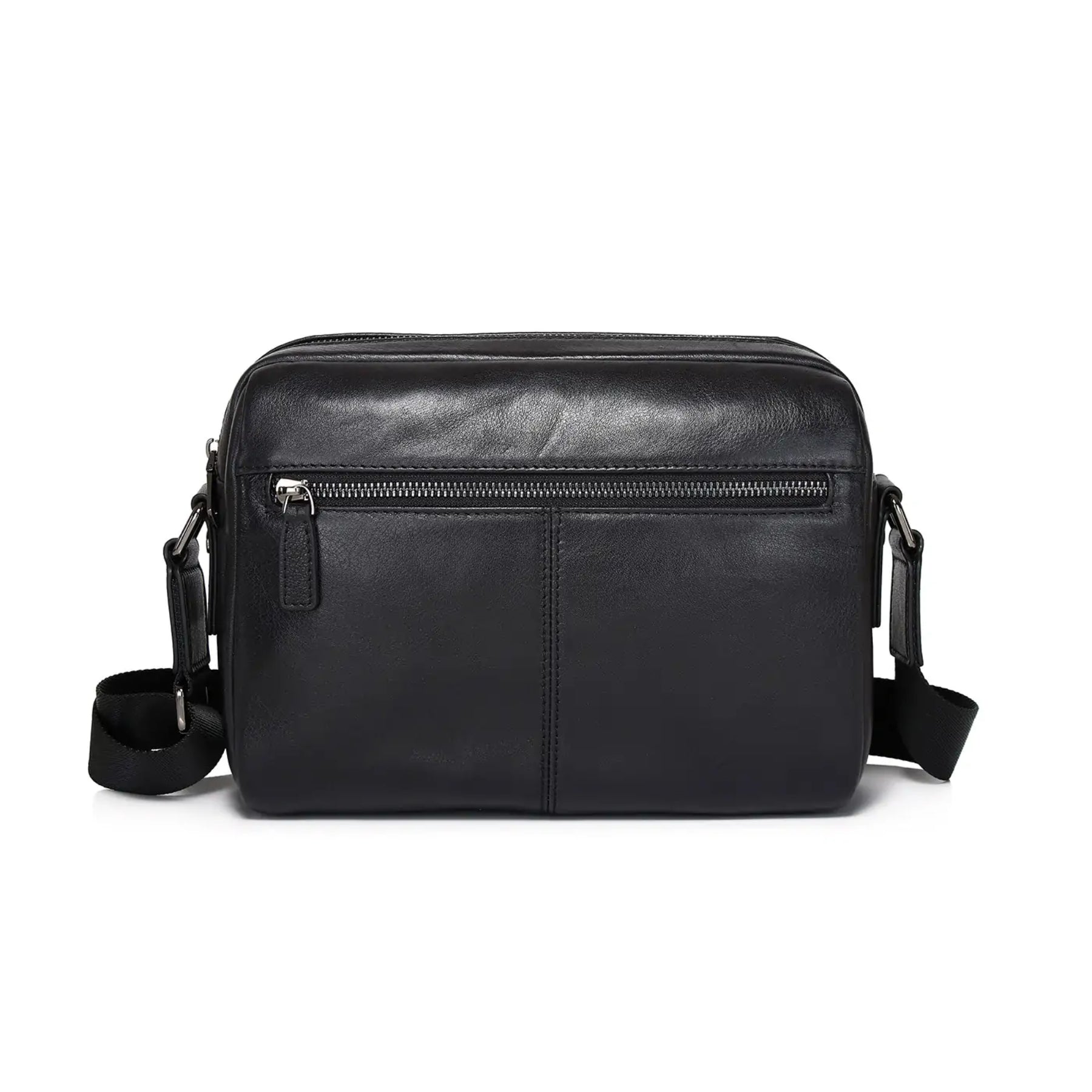 Black Leather Crossbody Bag | Compact Genuine Cowhide