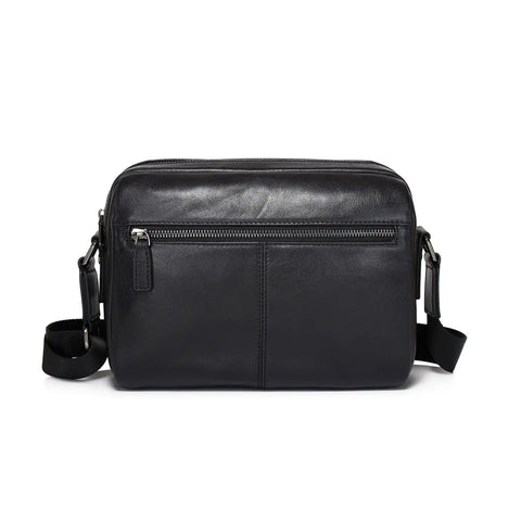 Black Leather Crossbody Bag | Compact Genuine Cowhide