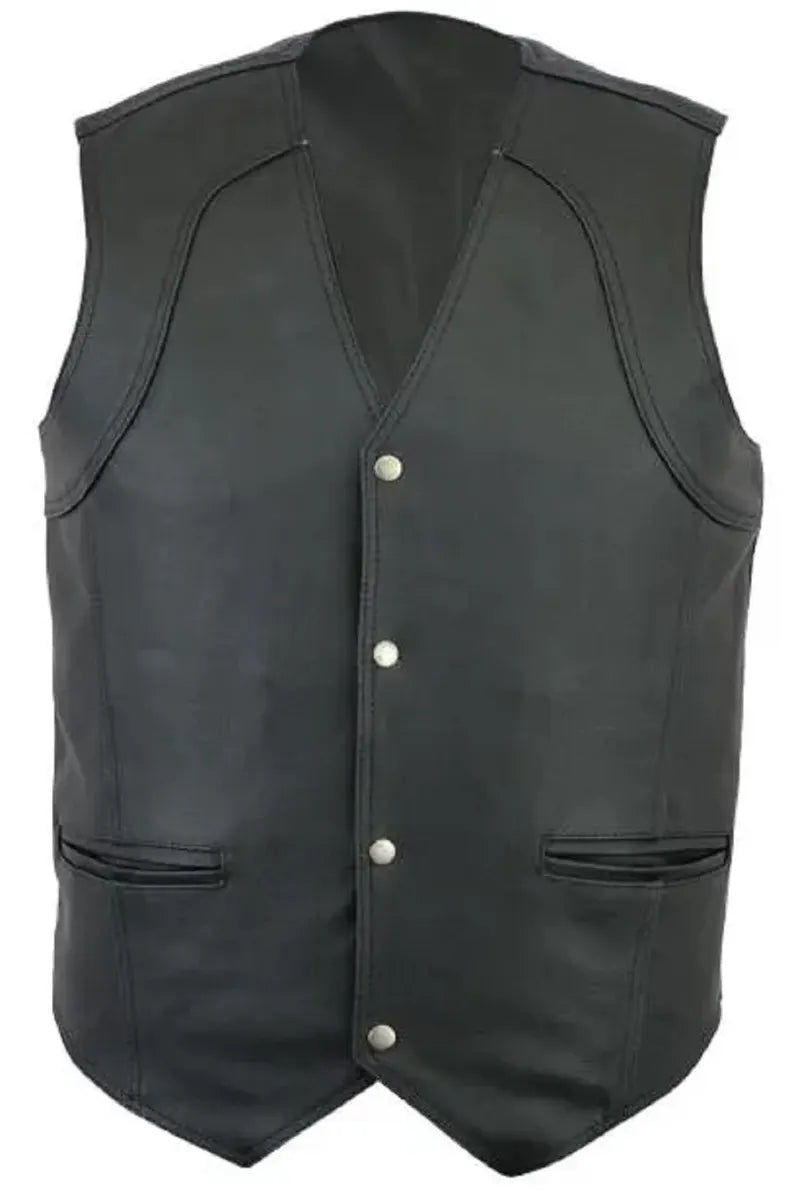 Black Leather Vest for Men – Handmade Biker Leather Waistcoat Gift
