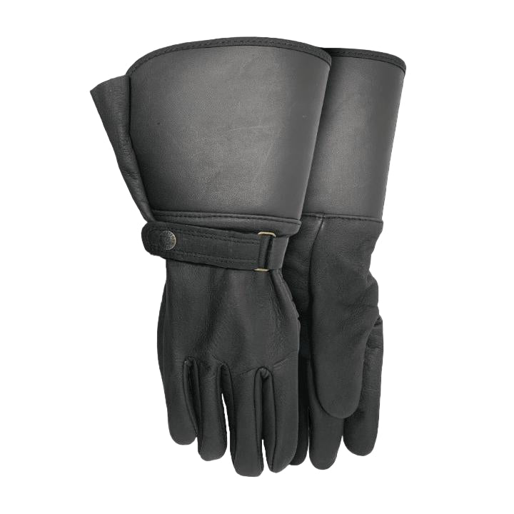 Black Leather Winter Gauntlet Gloves – Insulated Full-Length Gloves
