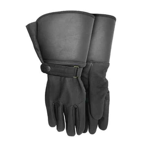 Black Leather Winter Gauntlet Gloves – Insulated Full-Length Gloves
