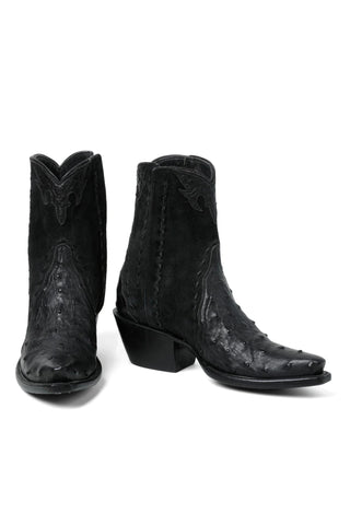 Black Short Cowboy Boots for Men UK – Ostrich Texture Western Snip Toe
