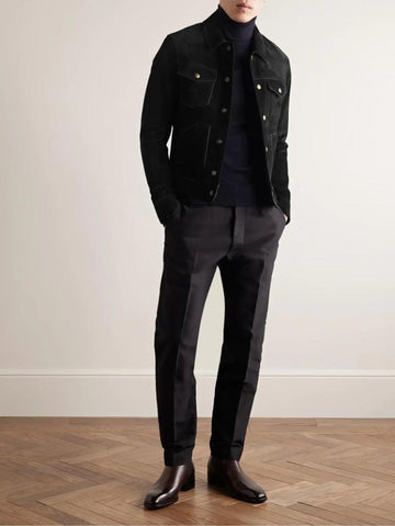 Men’s Black Suede Shirt Jacket – Slim Fit Genuine Leather Outerwear