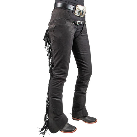 Black Suede Western Show Chaps UK | Fringe Equestrian Gear
