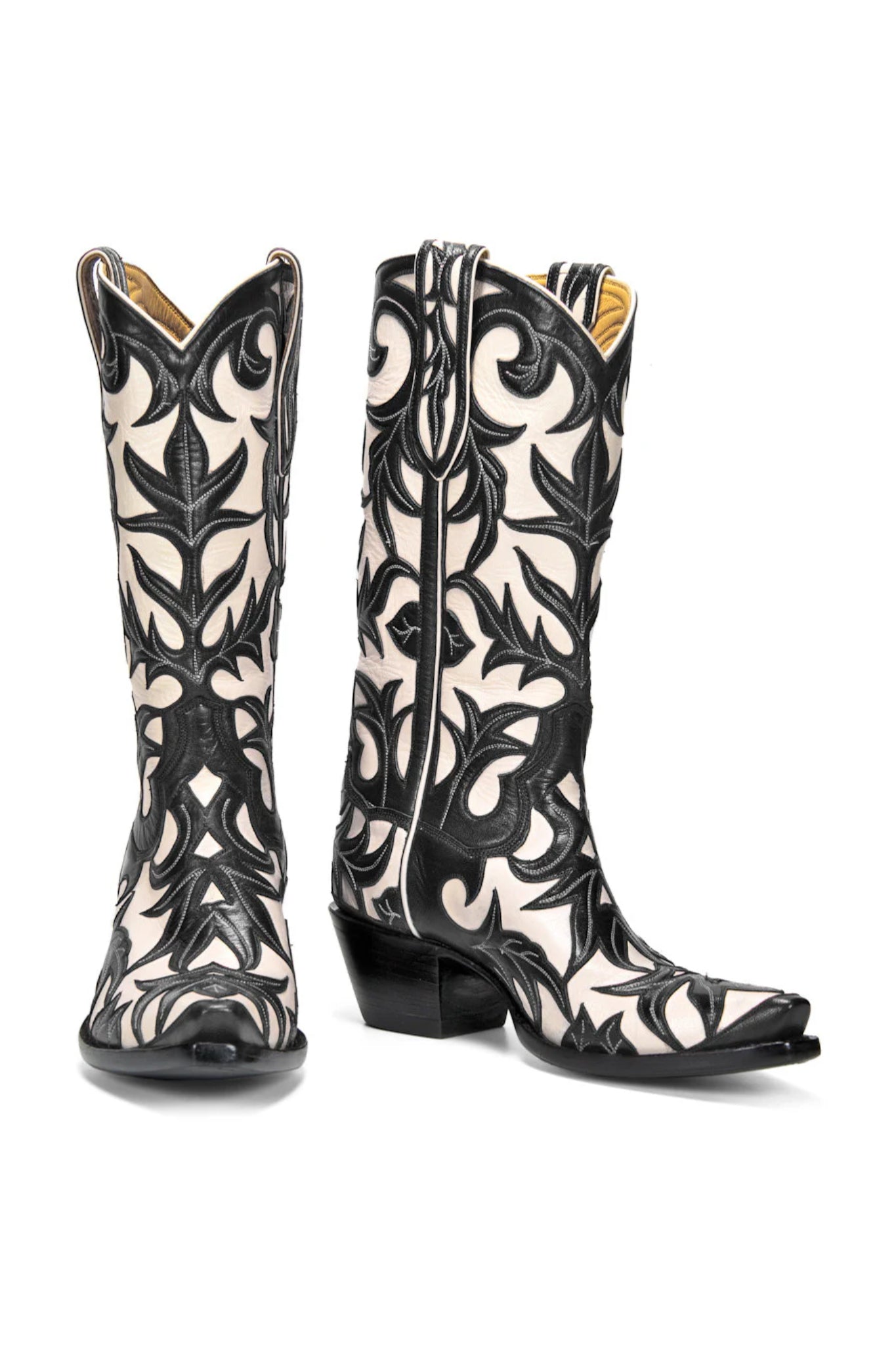 Black & White Leather Western Boots | Embroidered Cowboy Boots UK