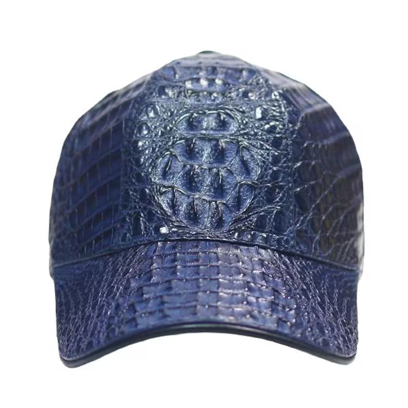 Blue Genuine Leather Baseball Cap Adjustable Exotic Hat