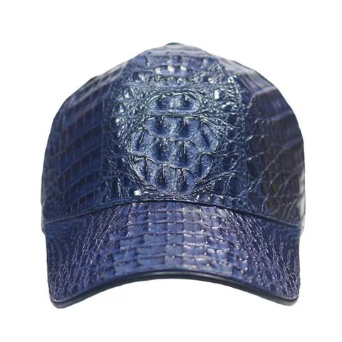Blue Genuine Leather Baseball Cap Adjustable Exotic Hat