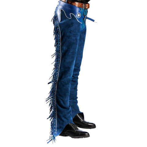 Blue Suede Western Cowboy Chaps&nbsp; Fringe Riding Chaps