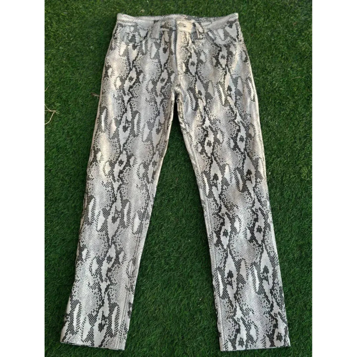 Bold Snake Print Leather Pants – High
Waist Animal Print Trousers