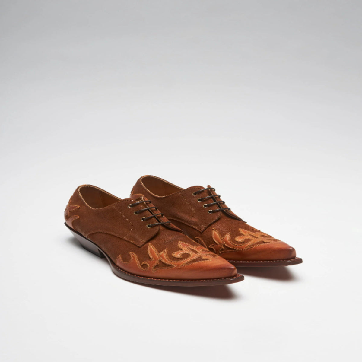 Brown Embroidered Cowboy Boots Genuine Leather Western Boots