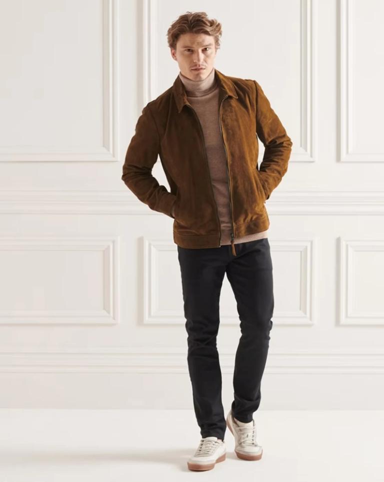 Men’s Brown Suede Harrington Jacket | Handmade Genuine Suede Bomber Coat