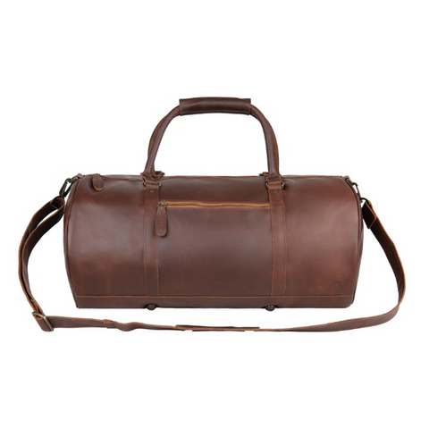 Men’s Brown Full-Grain Leather Duffle Bag – Vintage Weekender Travel Holdall