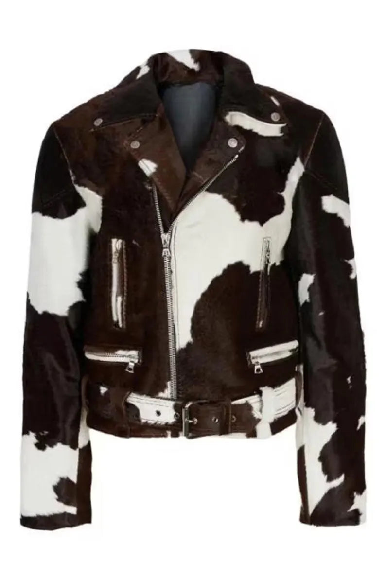 Women Premium Cowhide Leather Jacket | Natural Hair-On Cow Skin | Handcrafted Western Biker Style | Unique Streetwear Coat