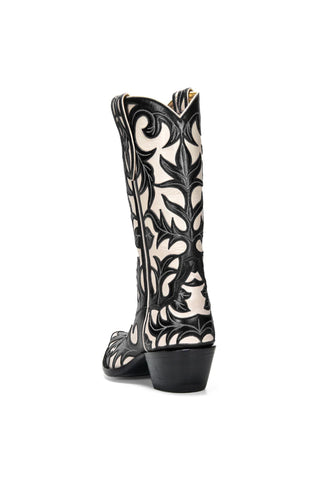 Black & White Embroidered Western Cowboy Boots – Premium Leather Fashion Boots