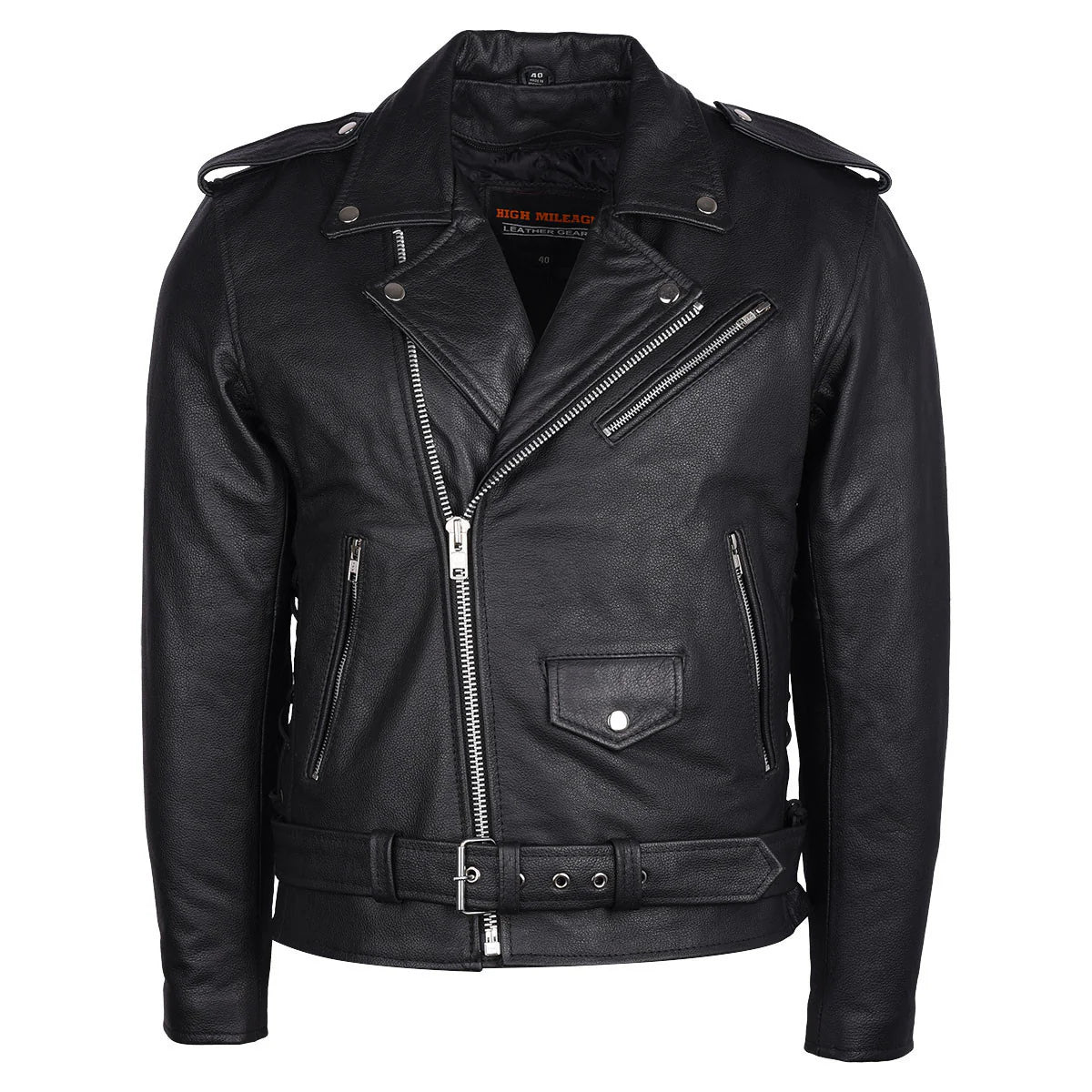 Mens Eagle Embossed Live To Ride - Ride To Live Classic Black Leather Motorcycle Jacket