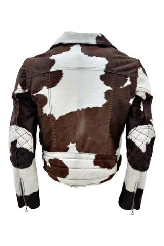 Women Premium Cowhide Leather Jacket | Natural Hair-On Cow Skin | Handcrafted Western Biker Style | Unique Streetwear Coat