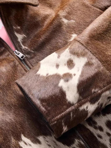 Women Premium Cowhide Leather Jacket | Natural Hair-On Cow Skin | Handcrafted Western Biker Style | Unique Streetwear Coat