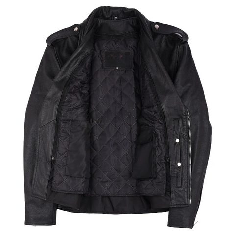 Men’s Eagle Embossed Live To Ride Black Leather Jacket – Classic Ride To Live Motorcycle Coat