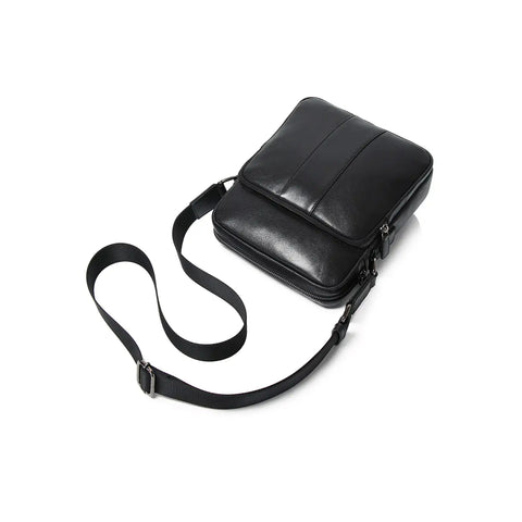 Trending Black Leather Crossbody Bag Unisex – Durable Genuine Cowhide Shoulder Bag