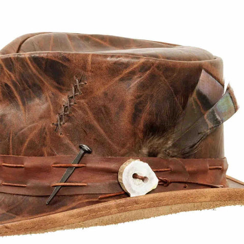 Unisex Genuine Leather Cowboy Hat – Vintage Western Outback Hat for Men & Women