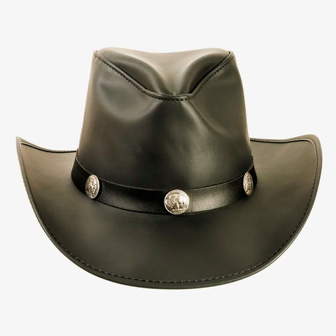 Men’s Genuine Leather Cowboy Hat – Western Cyclone Shape with Concho Accents UK