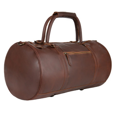 Men’s Brown Full-Grain Leather Duffle Bag – Vintage Weekender Travel Holdall