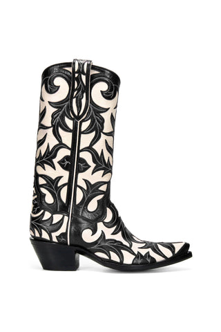 Black & White Embroidered Western Cowboy Boots – Premium Leather Fashion Boots