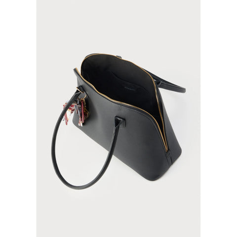 Women Real Leather Handbag Black Elegant Structured Shoulder Bag Luxury Top Handle Purse with Charm
