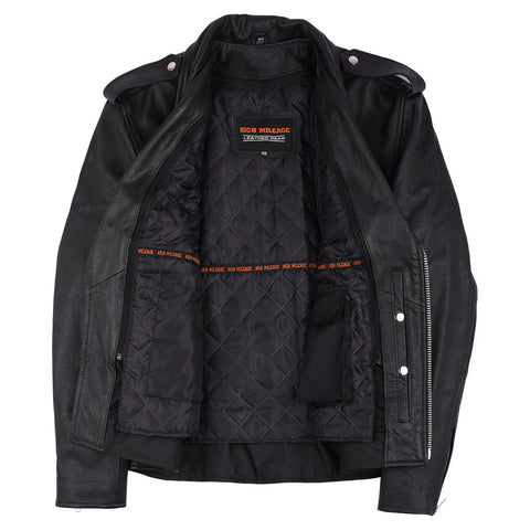 Mens Eagle Embossed Live To Ride - Ride To Live Classic Black Leather Motorcycle Jacket