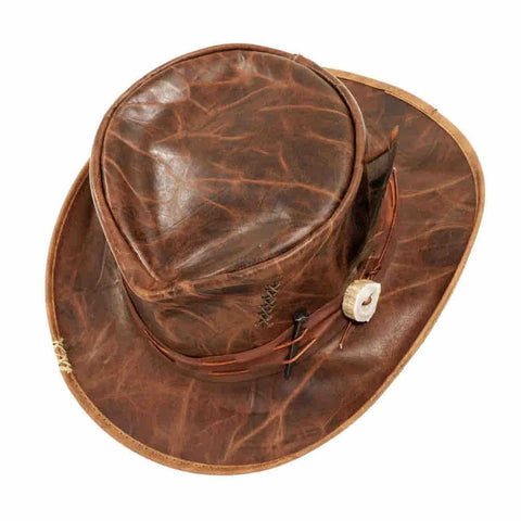 Unisex Genuine Leather Cowboy Hat – Vintage Western Outback Hat for Men & Women