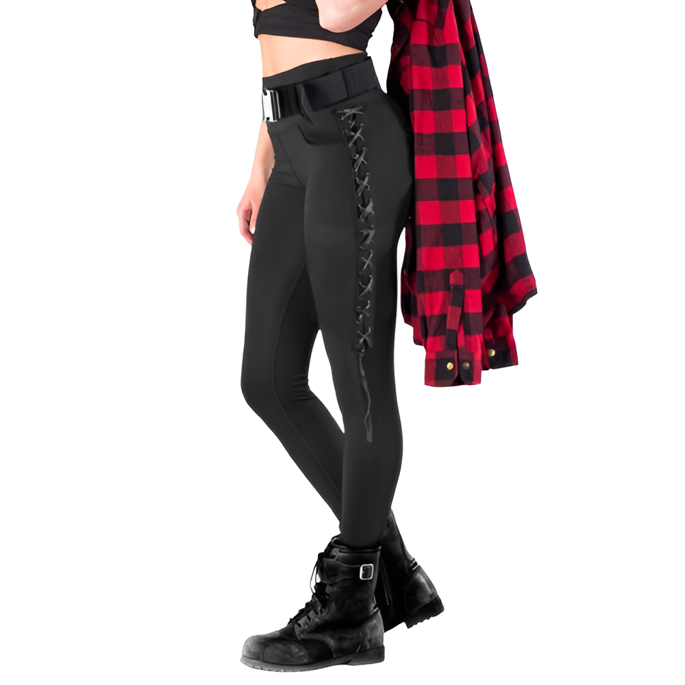 Lace Up Retro Kevlar Leggings – Protective Vintage-Inspired Motorcycle Pants for Women