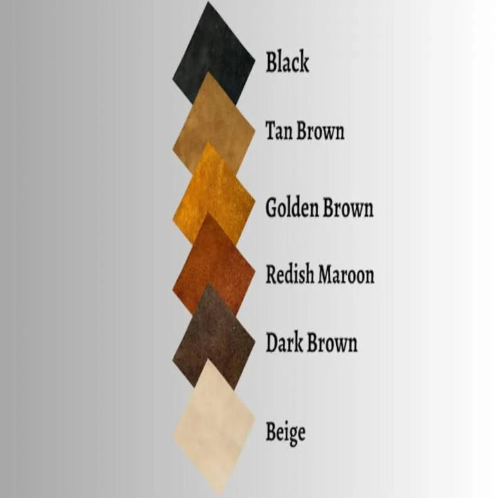 Color swatches of leather in various shades with labels on a gray background