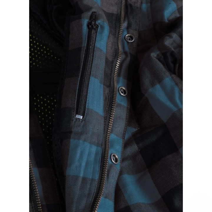 Cruiser Blue and Black Check Motorcycle Riding Overshirt Flannel Biker Shirt