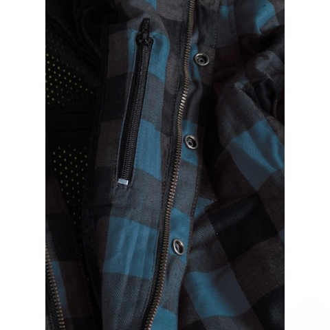 Cruiser Blue and Black Check Motorcycle Riding Overshirt Flannel Biker Shirt