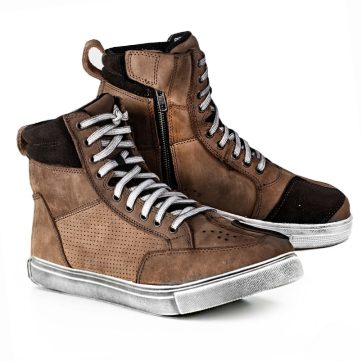 Cruiser Urban Leather Motorcycle Sneakers  Brown High Top Riding Boots with Side Zip