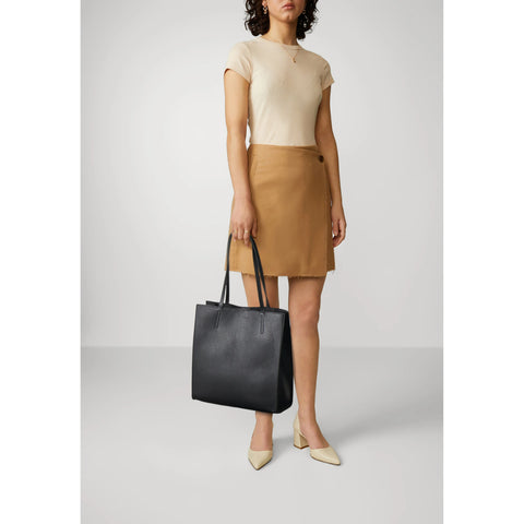 Women Real Leather Tote Bag Black Minimalist Shoulder Handbag Large Capacity Everyday Work Bag