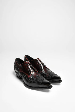 Western Lace-Up Shoes - Black & Red Cowboy Boots for Men