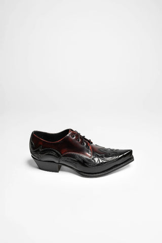 Western Lace-Up Shoes - Black & Red Cowboy Boots for Men
