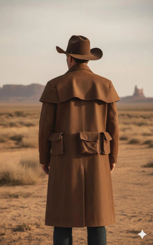 Men's Brown Suede Western Duster Coat | Long Leather Ranch Jacket