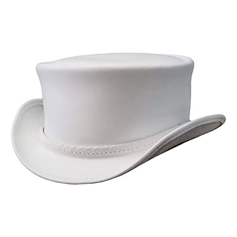 Ghost Rider White Leather Top Hat – Coachman Style  Hat for Men & Women, Premium Genuine Leather Festival Cosplay Hat