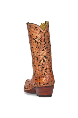 Men’s Fully Tooled Oak Leaf Cowboy Boots – Premium Calf Leather High Western Boots