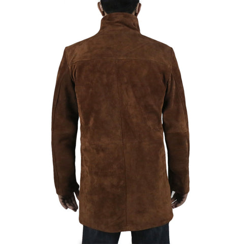 Men’s Brown Suede Coat – Genuine Leather Mid-Length Jacket | Classic Suede Outerwear