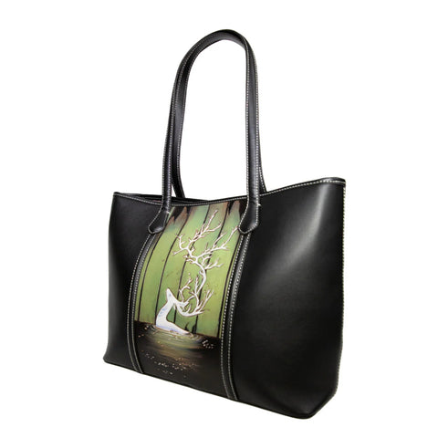 Handmade Leather Tote Bag with Deer Pattern – Spacious, Artistic & Premium Designer Bag