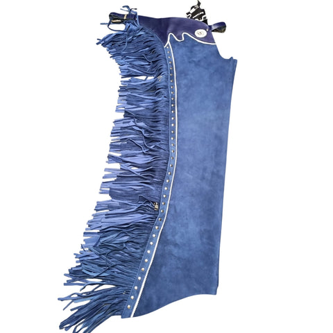 Premium Blue Suede Western Cowboy Chaps – Fringe Riding Chaps for Horse Riding & Rodeo Style
