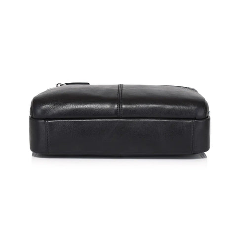 Trending Unisex Black Leather Crossbody Bag – Compact Genuine Cowhide Messenger